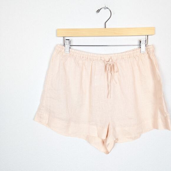 Homebodii Light Blush Pink Washed Linen Drawstring Sleep Shorts Size Small - Picture 3 of 6